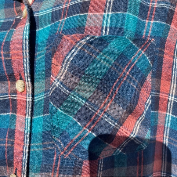 AEO Soft Plaid Flannel Boyfriend Fit Turquoise Rust Button Down Shirt - Size XS - Picture 5 of 14